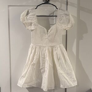 Blue Blush White Puff Sleeve Cotton Mini Dress